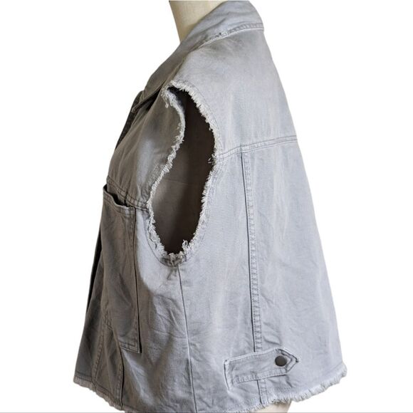 Zara Gray Distressed Denim Oversized Vest - Picture 4 of 5